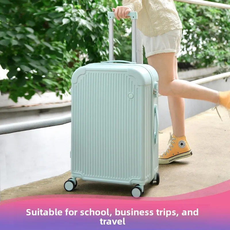 high-aesthetic-20-inch-boarding-thickened-wheel-suitcase-travel-handbag-women-casual-travel-abs-pc-material-stripe-pattern