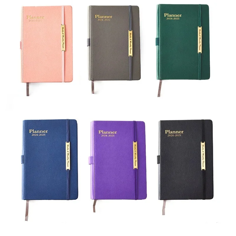 2024 A5 English Version Agenda Notebook Weekly Calendar Planner PU Leather Journal Office School Supplie Time Schedule Organizer