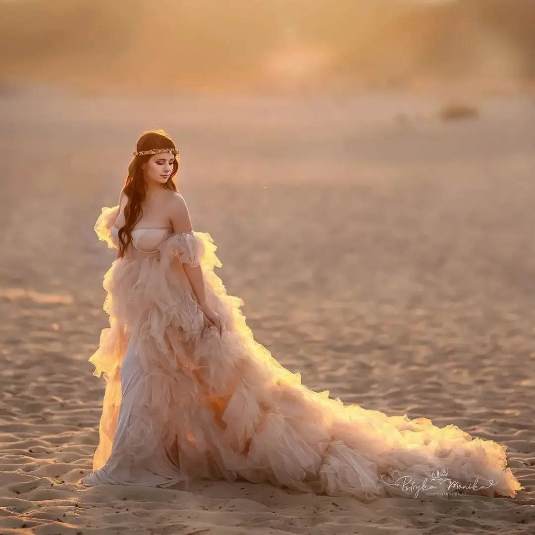 เสื้อคลุมมีระบายเซ็กซี่สำหรับคุณแม่เสื้อคลุม gaun bumil สำหรับคุณแม่ชุดคลุมอาบน้ำสำหรับคุณแม่ตั้งครรภ์ทำจากผ้าปิดไหล่เป็นชั้นๆ