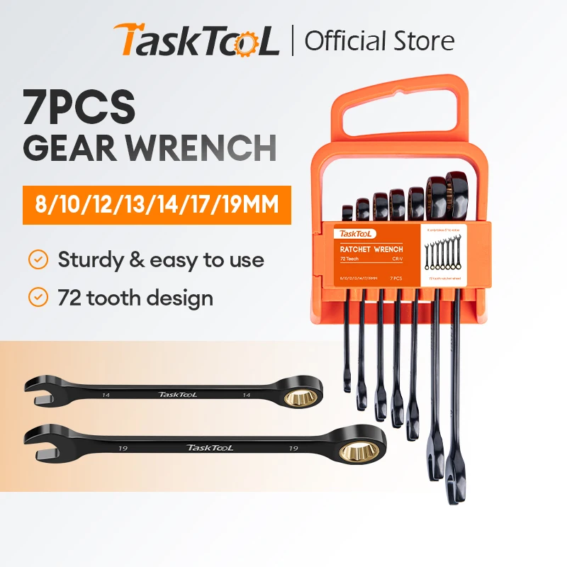

7Pc Ratchet Spanner Set Metric Wrench Spanners ‎‎Nickel Plating 8-19MM 72 Teeth Chrome Vanadium Steel for Automotive and DIY New