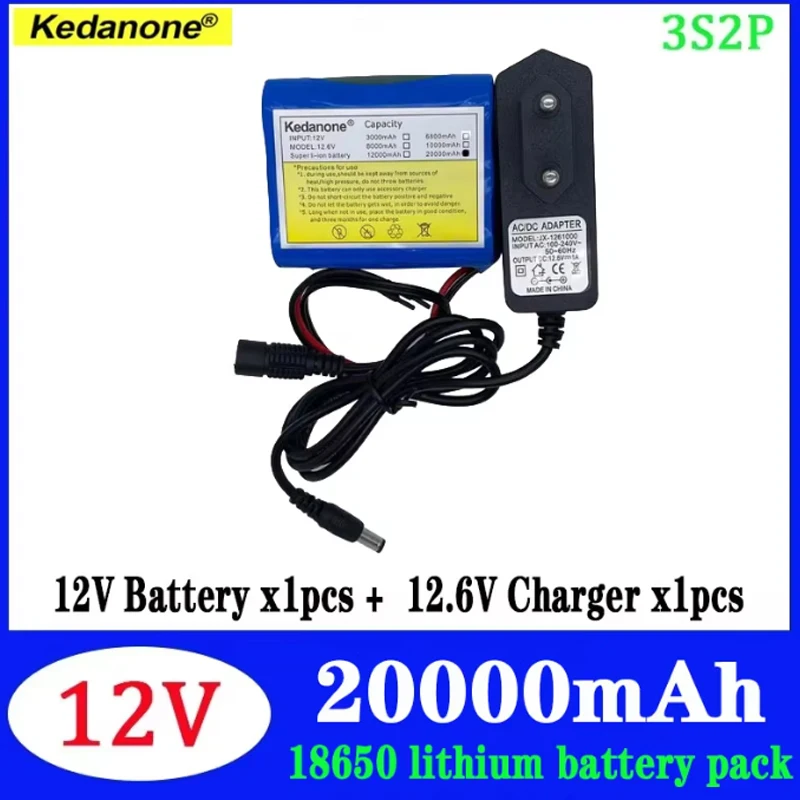 Nuove batterie ricaricabili agli ioni di litio Kedanone 12V 20000mAh 2026 con scheda di protezione BMS per monitoraggio + caricabatterie 12,6V