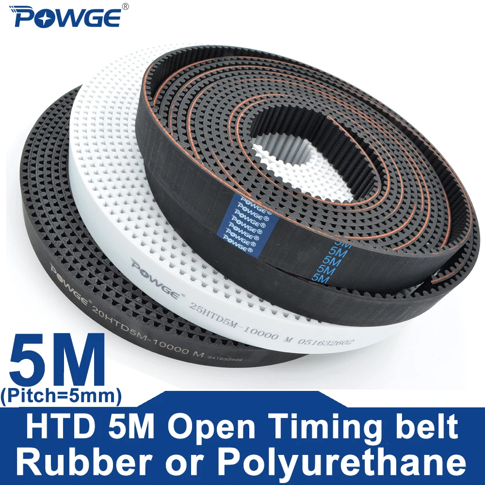 POWGE PU HTD 5M Open Timing belt Width 9/10/12/15/20/25/30/35/40/50mm Neoprene Rubber Polyurethane steel core HTD5M pulley CNC