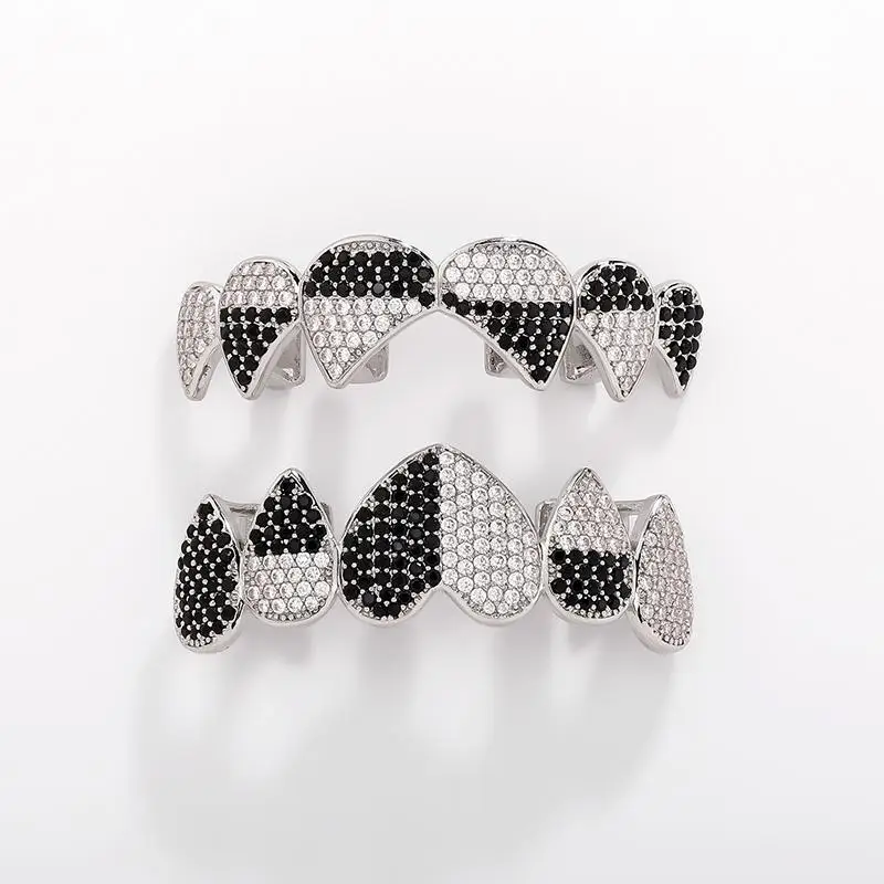 Bühnenauftritt Iced Out Herz Grillz Glänzender Hip-Hop Zahnschmuck Unisex für Weihnachten Neujahr Geschenkidee – Detail 10