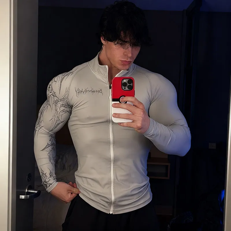 Dark Quick Drying Autumn And Winter Training Long Sleeved Men's Zipper Fitness Clothes, Sports Tight Fitting Clothes
