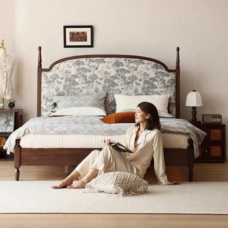 カスタマイズ可能な北米ブラックウォールナットアメリカンヴィンテージ1.8メートルマスターベッドルームダブルクイーンベッド家庭用1.5メートル