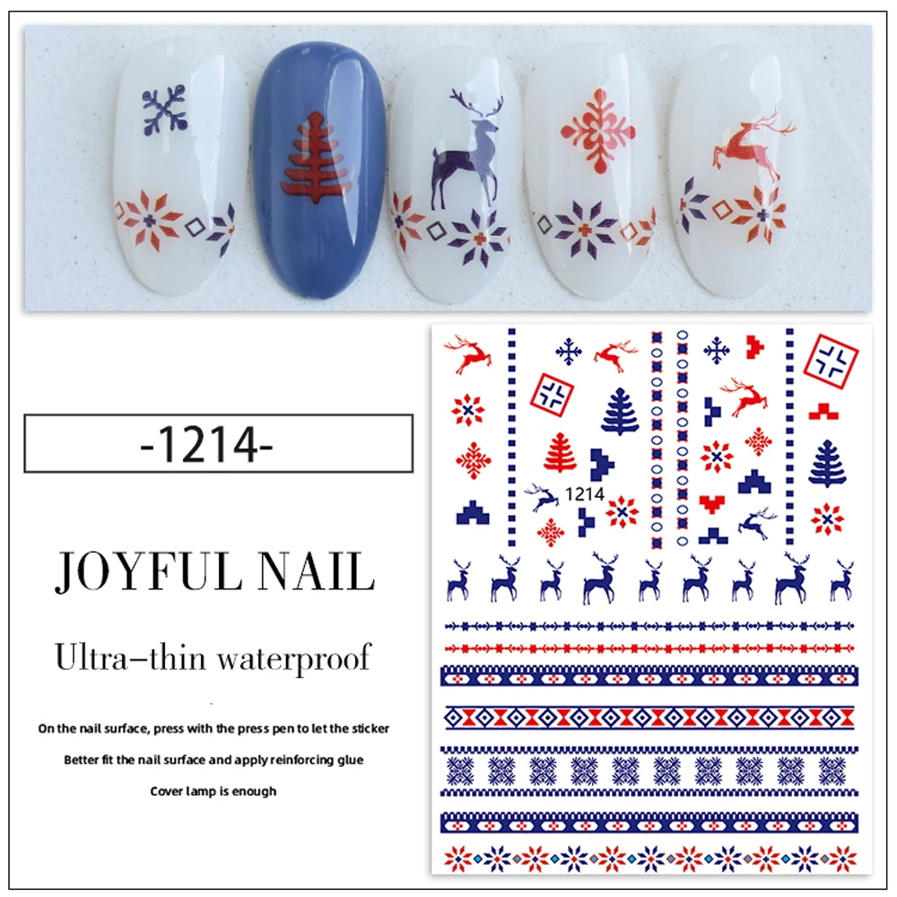 

10PCS Christmas Winter Nail Art Sticker Girly Character Nail Art Design Decorative Decal Pine 3D Adhesive Nail Slider