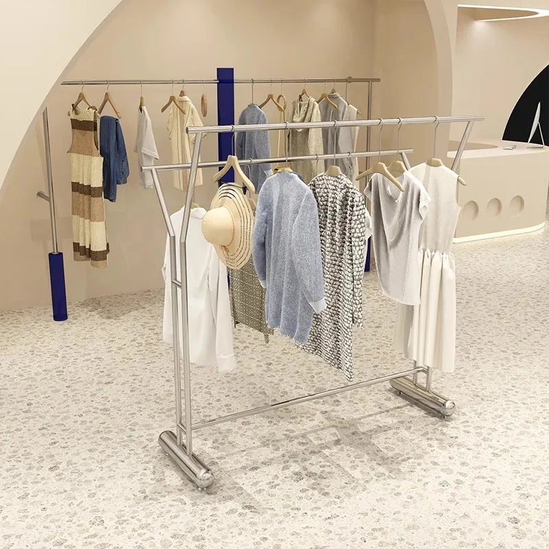 

Clothing store display rack High and low double row middle island rack Floor-to-ceiling simple women's clothing store special