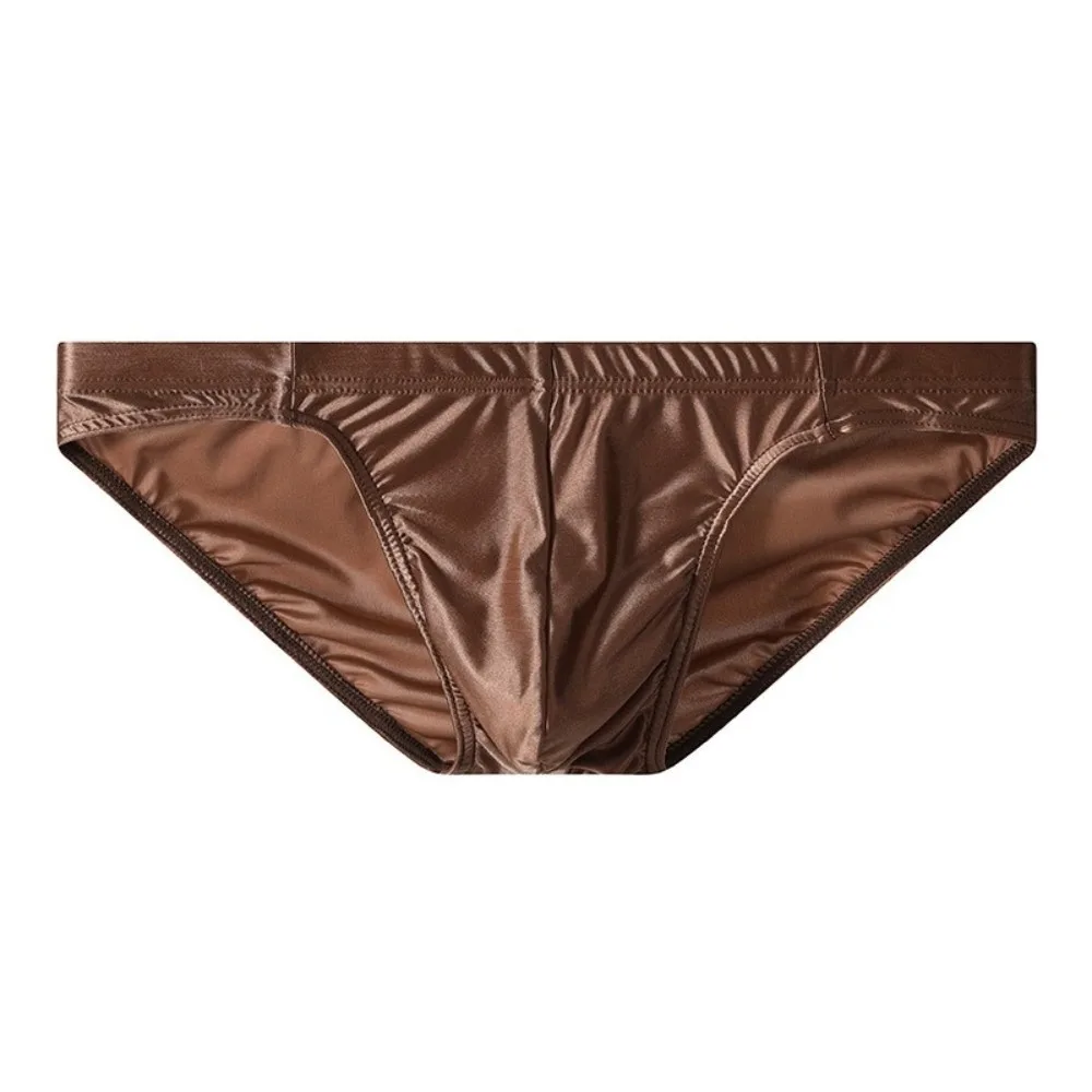 

Solid Color Low Waist Men Thin Panties Simple Underpants Satin Silk Briefs Male Lingerie Ice Cool Briefs Male