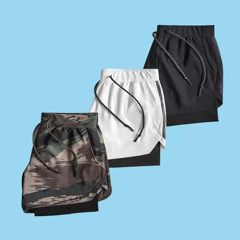2025 صيف جديد الرجال السراويل الرياضية طبقة مزدوجة التجفيف السريع أجهزة لياقة خارجية التدريب كرة السلة تنفس السراويل مريحة #2