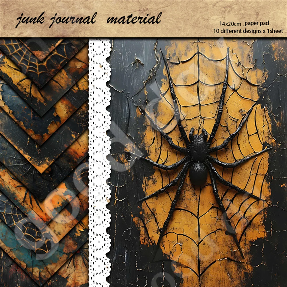 Estilo Vintage Dark Cobweb Padrão Material Papel, Caderno DIY, Memo, Diário, Scrapbook, Álbum, Diário, 10 folhas