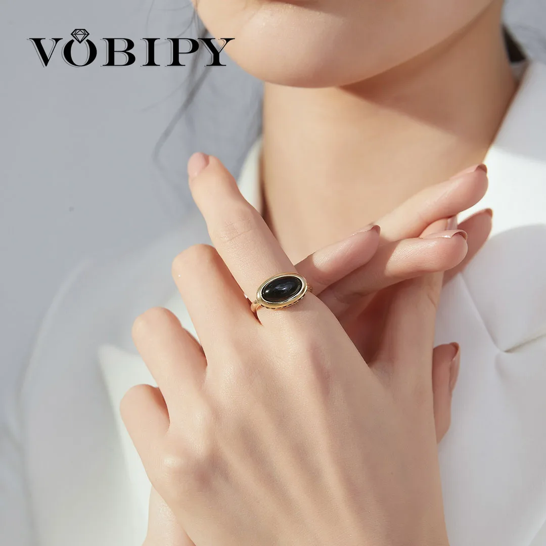 

VOBIPY 925 Sterling Silver Black Onyx Ring For Women Crystal Rows Statement Ring Fine Jewelry Wedding Engagement Party Cocktail