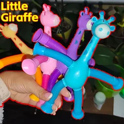 Jouet de girafe télescopique pour enfants, tubes pop, ventouse, soufflet mentaires oriel, jouets à presser anti-stress, instituts soulignés