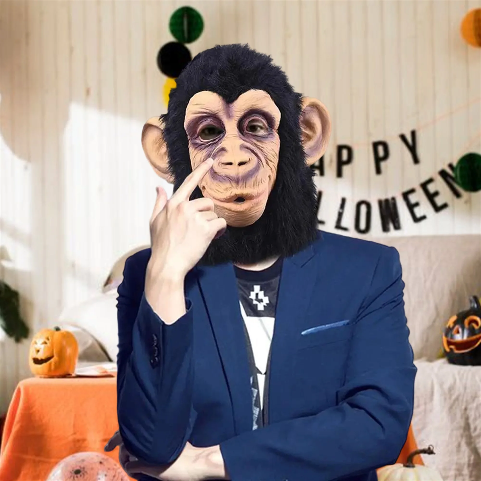 قبعة زي غوريلا، غطاء رأس على شكل حيوان واقعي لملابس الهالوين والحفلات التنكرية مع الأصدقاء #3