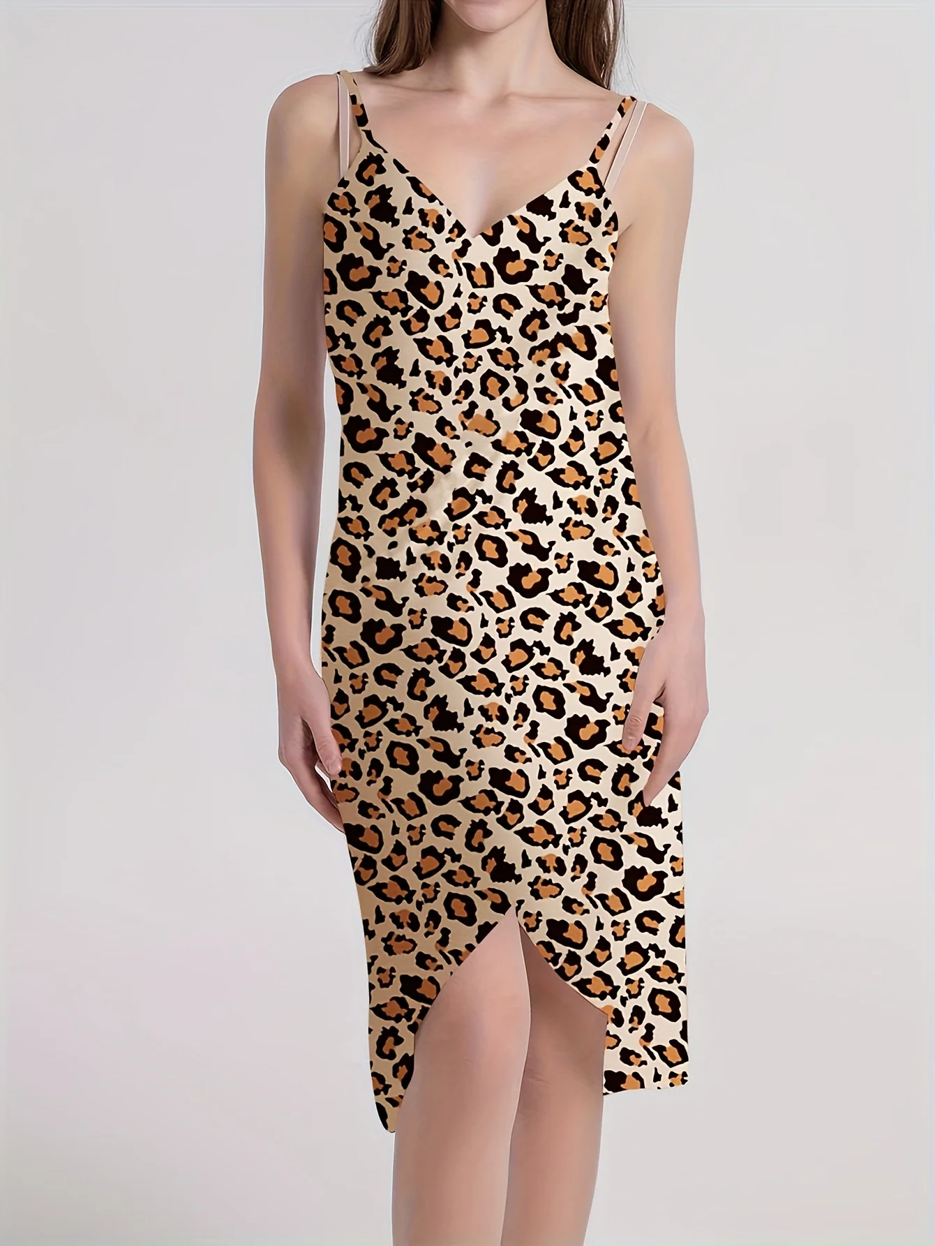 Regular Size Women's Elegant Floral Pattern V-Neck Backless Cami Dress