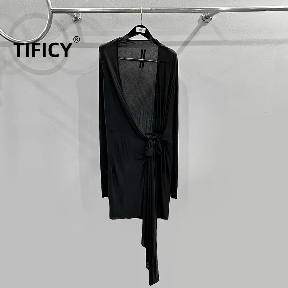 

TIFICY Cotton High Street Fashion Women's 2024 Spring/Summer Deep V Sexy Dark Women RO Style Strap Knitted Dress