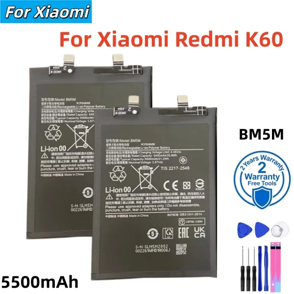 100% Phone Battery Brand New Battery BM5M 5500mAh For Xiaomi RedMi K60 Phone Batteries High Quality With Free Tools