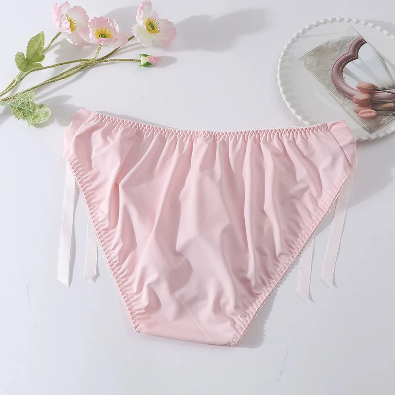 Men's Lace Floral Embroidery Pink Underwear with Ruffle Edge Waistband Sexy and Comfortable Panty Performance Dance Costumes