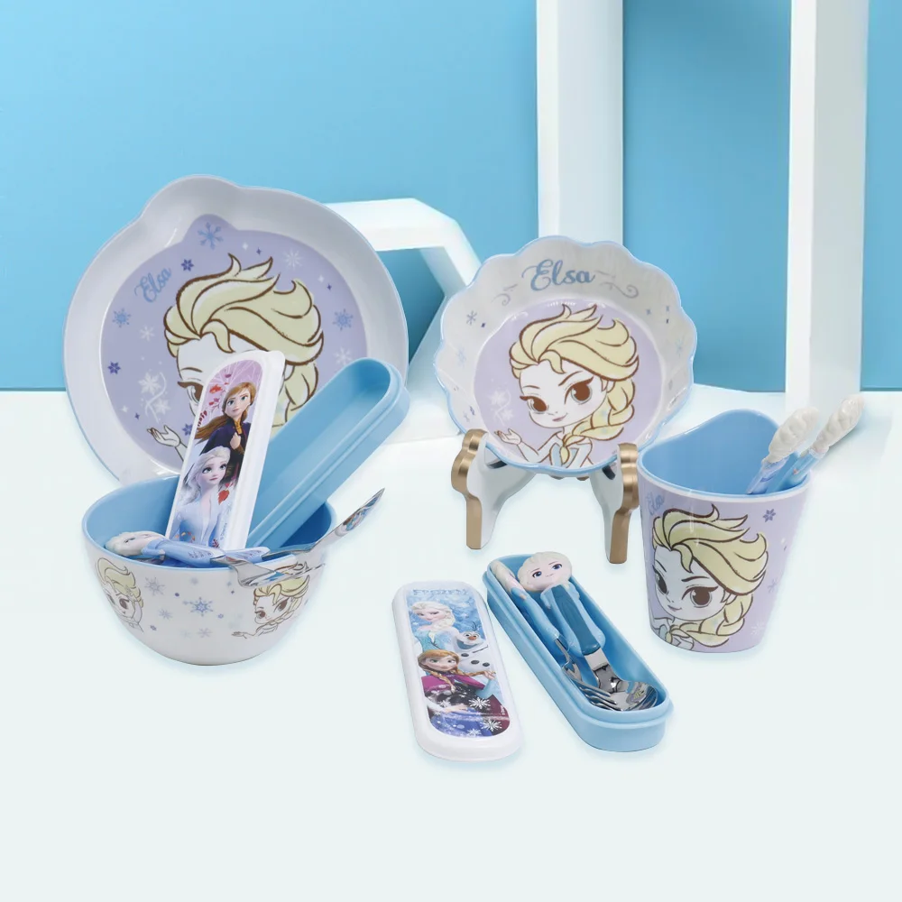 1pc  Disney Elsa tableware set  cartoon,special-shaped plate, lace bowl, two-color bowl, two-color cup, boxed spoon and for