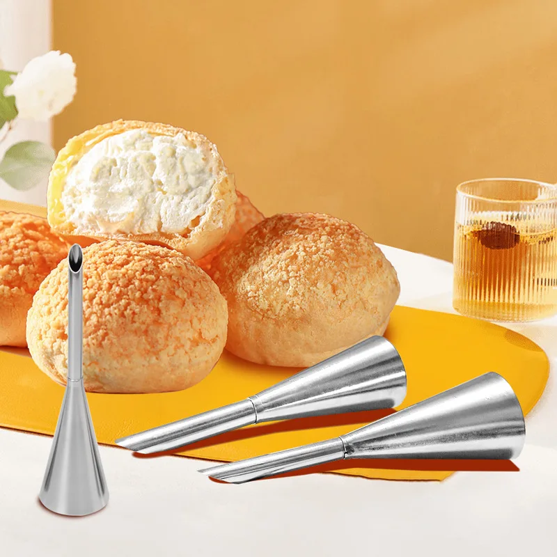 4/قطعة فوهات معجنات منفوخة طويلة من الفولاذ المقاوم للصدأ أطراف أنابيب للتزيين كب كيك طقم أطراف لتزيين الكعك أدوات لملء الكعك والكريمة