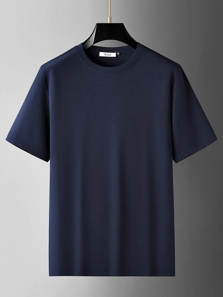 Summer High-End Vertical Ice Space Cotton Modal Fabric Men Slim Solid Color Casual Short-Sleeved T-Shirt