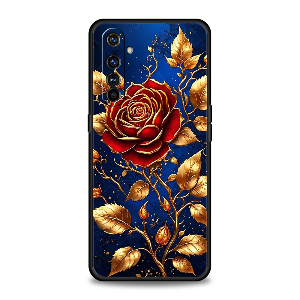 Gold Rose Love Heart Phone Case for Oppo A17 A12 A57 A74 A16 Find X5 X6 A52 A53 A54 A15 Reno 6 Z 7 Pro A9 2020 5G Silicone Shell