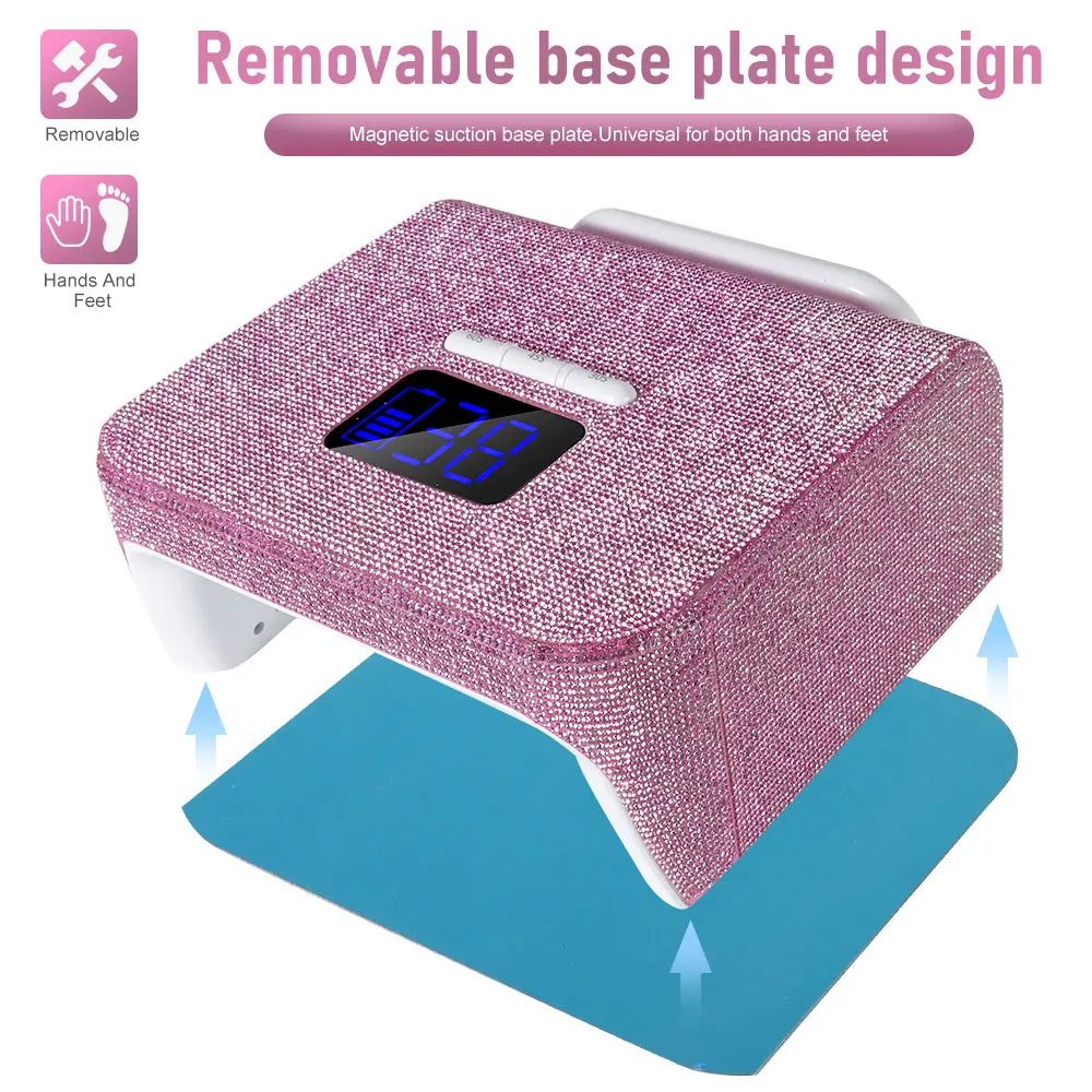 LIMEGIRL nagellamp snelle nageldroger roze zwart met strass HD-display 48 LEDS manicure pedicure machine nagelgel drooggereedschap