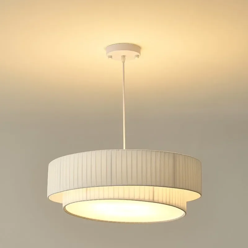 LED Pendant Chandeliers para sala de estar, Lâmpada pendurada branca, Suspensão de tecido, Home Indoor, Sala de jantar, Quarto, E27