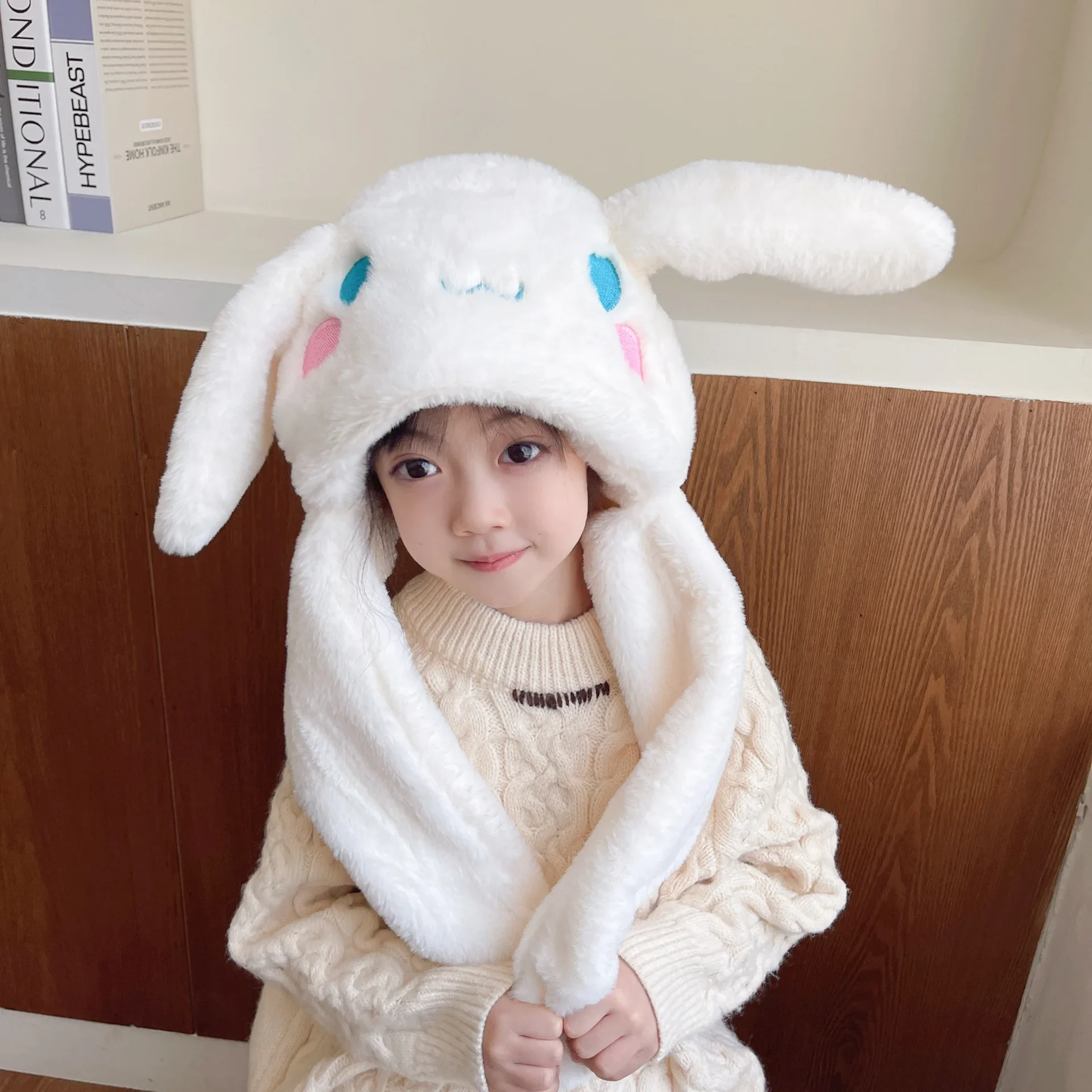 Creative Sanrio Winter Hat Scarf Cinnamoroll Move Ears Hat Anime Cinnamoroll Children Cap Sweet Winter Soft Warm Hat Girl Gift