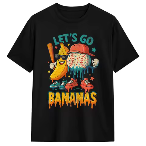 Men's T-Shirt Baseball Banana Funny Sports Drip Art For Kids Fun Cotton Tees Short Sleeve T Shirt Round Neck Clothes Gift Idea