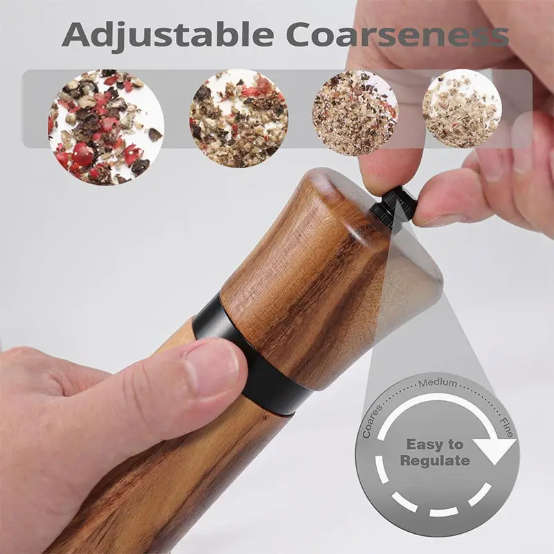 Steel Ring Pepper Grinder,Manual Acacia Wood Pepper Mill,Multi Use Seasoning Bottle,Ceramic core,BBQ Tool Shaker Grinder Sets ﻿