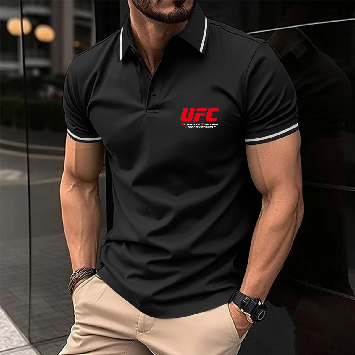 Trendiges Herren-Kurzarm-UFC-Polo: Leicht & Feuchtigkeitsableitend, UFC-Print, Vielseitig für Alltag & Sport