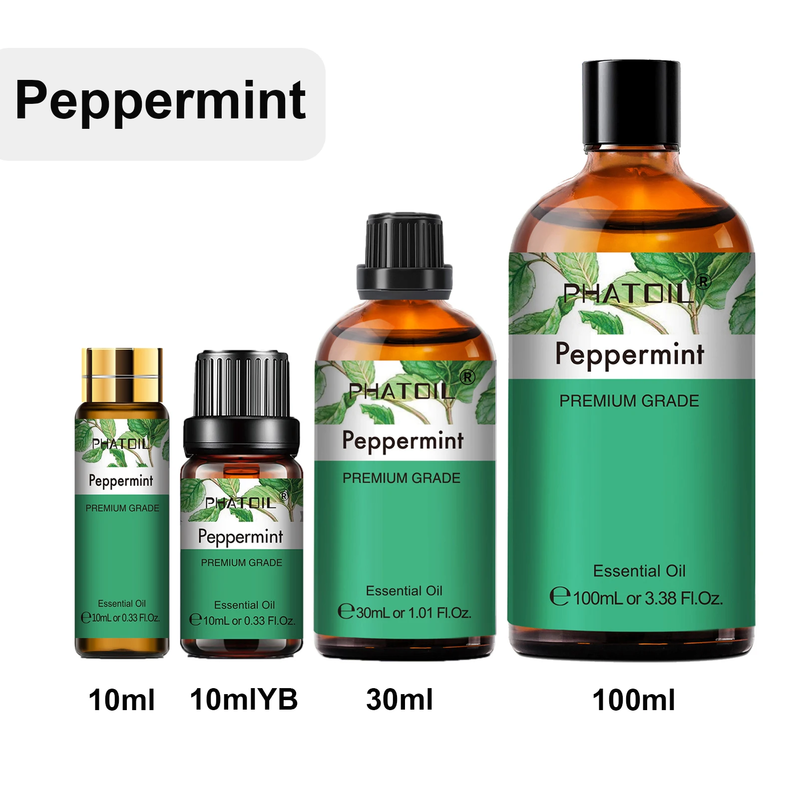 PHATOIL 1PCS 10ml/30ml/100ml Natural Peppermint Essential Oil For Aromatherapy, Diffuser,Refreshing,Massage,Candle Making