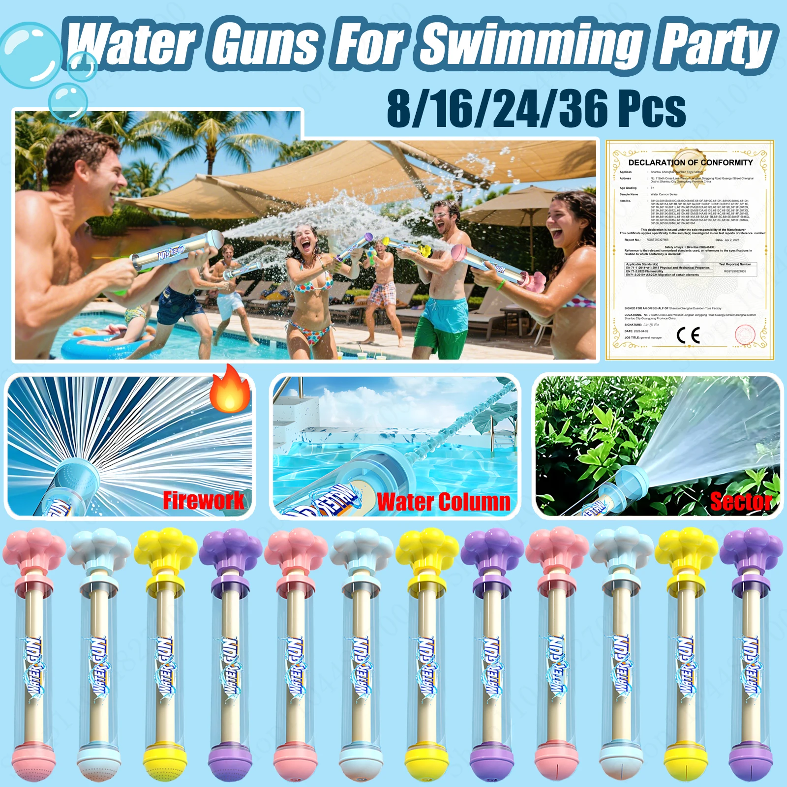 8-36 Stück Feuerwerks-Wasserpistolen für Kinder und Erwachsene, Rückzieh-Wasserpistole, Strand-Wasserspielzeug, Schwimmbad-Party-Geschenke für Gäste