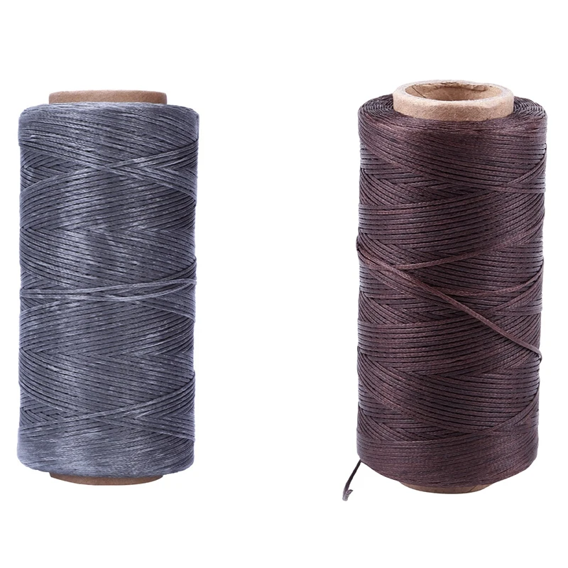 2X 260M 150D 1MM Leather Sewing Waxed Wax Thread Hand Needle Cord Craft DIY New Color:Dark Brown & Gray