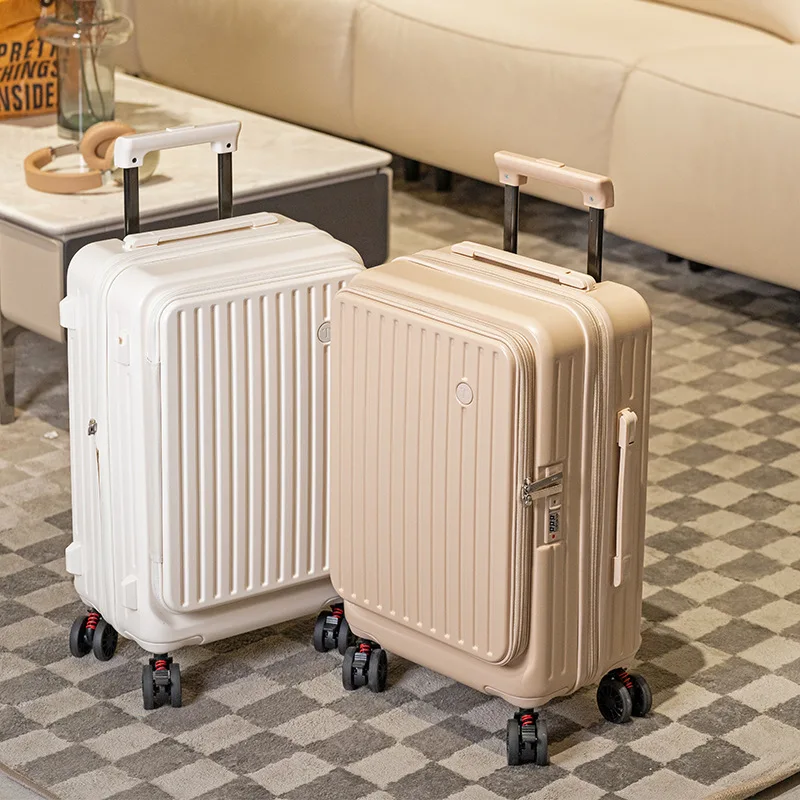 

20-дюймовый чемодан для ручной клади с расширяемым боковым открытием, многофункциональный чемодан-тележка с замком TSA