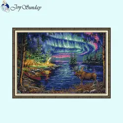 Northern Lights Stamped Cross Stitch Kit DMC Embroidery Thread 14CT 16CT 11CT White Counted Printed Fabric Needlework Sewing Set