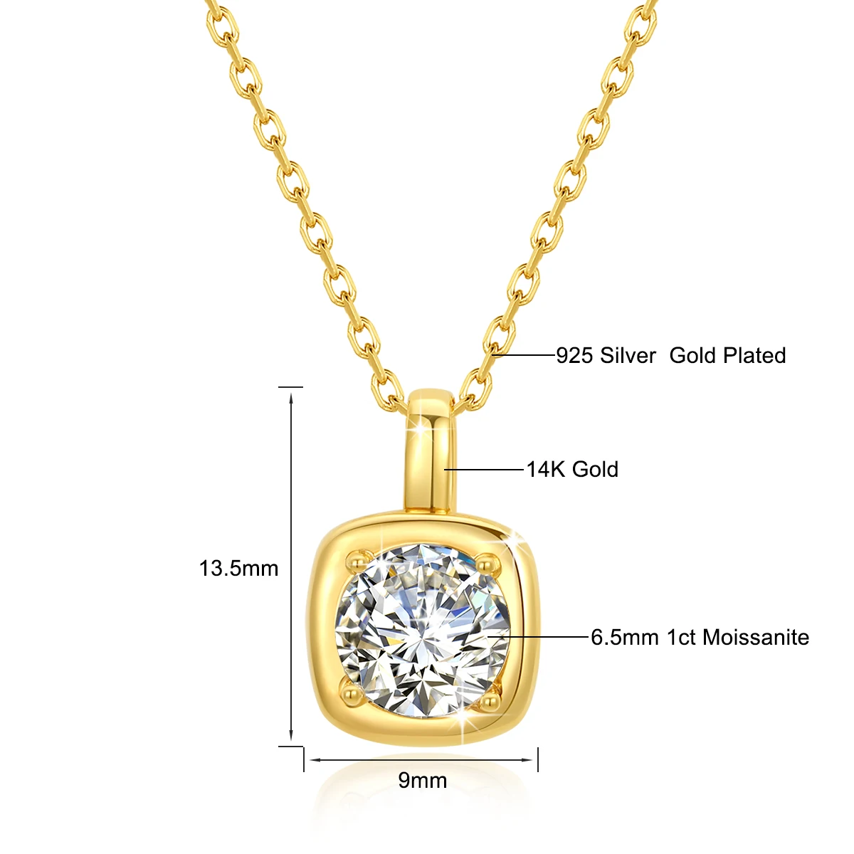 Genuine AU585 Pendant Real 14K Gold 1CT Moissanite Round Brilliant Necklace Fine Jewelry For Woman Wedding Gifts Present