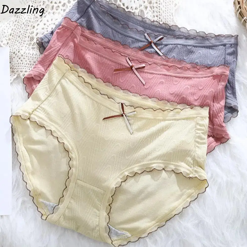 

Korean Style Bowknot Lace Printed Briefs Cotton Crotch Intimates Bow Panties Lace Breathable Women Underwear Women