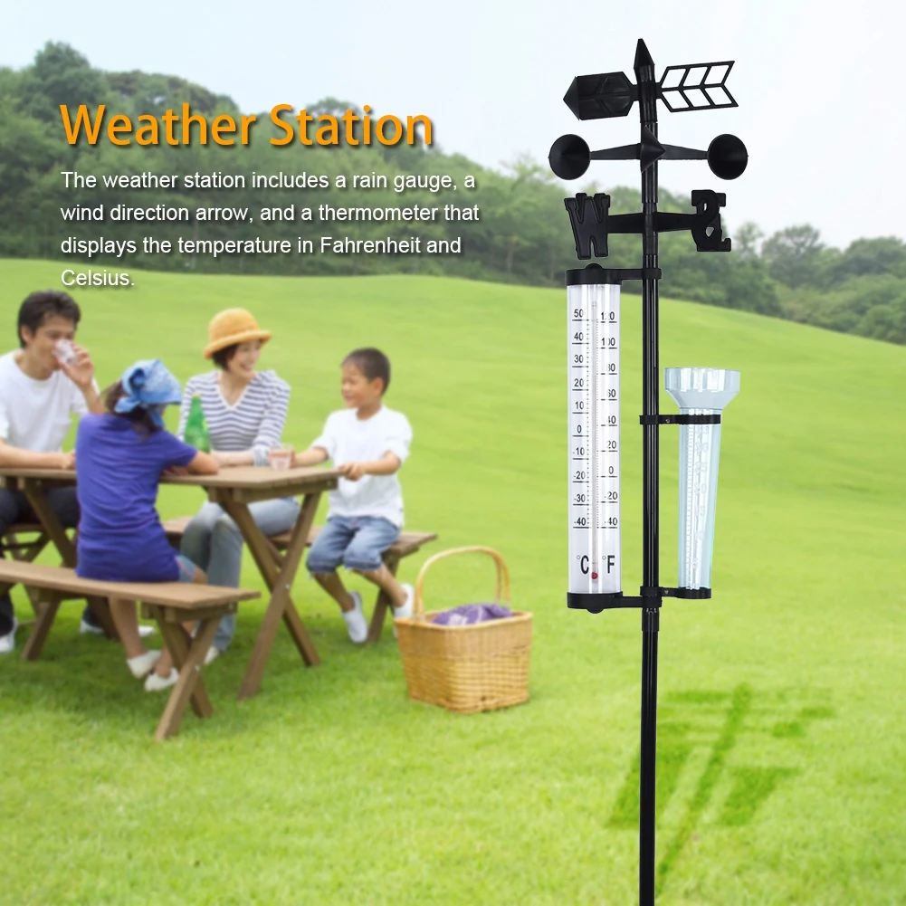 3 in 1 Weather Station Measurer Outdoor Garden Thermometer Rain Gauge Wind Indicator Garden Station Weather Station Rain Gauges