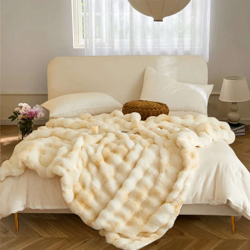 

BlessLiving High Quality Luxury Color Rabbit Wool Throw Blanket Warm Soft Sofa Cover Bed Christmas Halloween Festival Gift Decor
