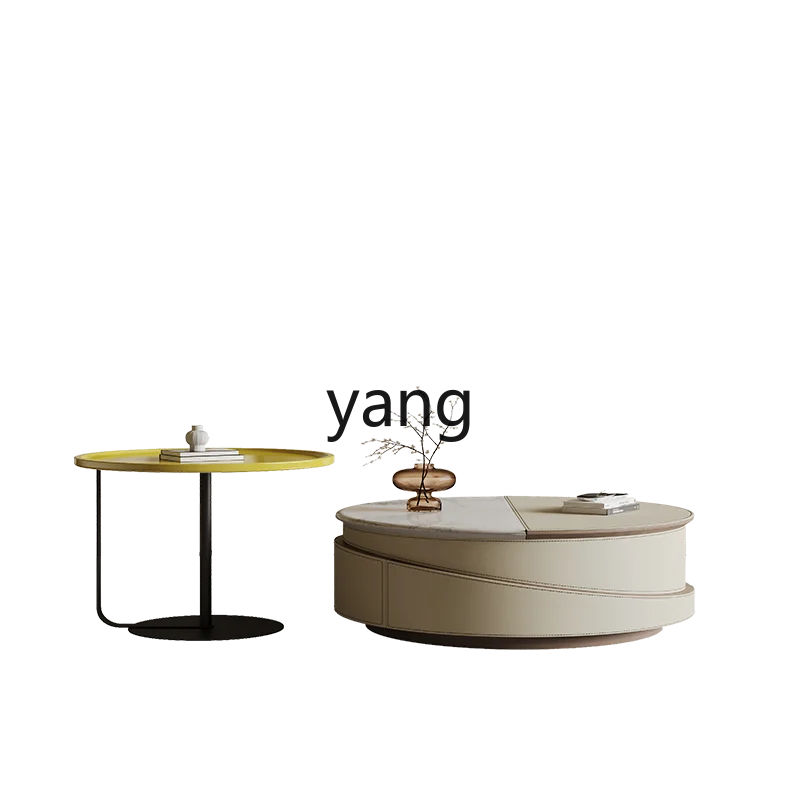 LH minimalist microcrystalline stone modern simple small apartment living room round lifting storage tea table