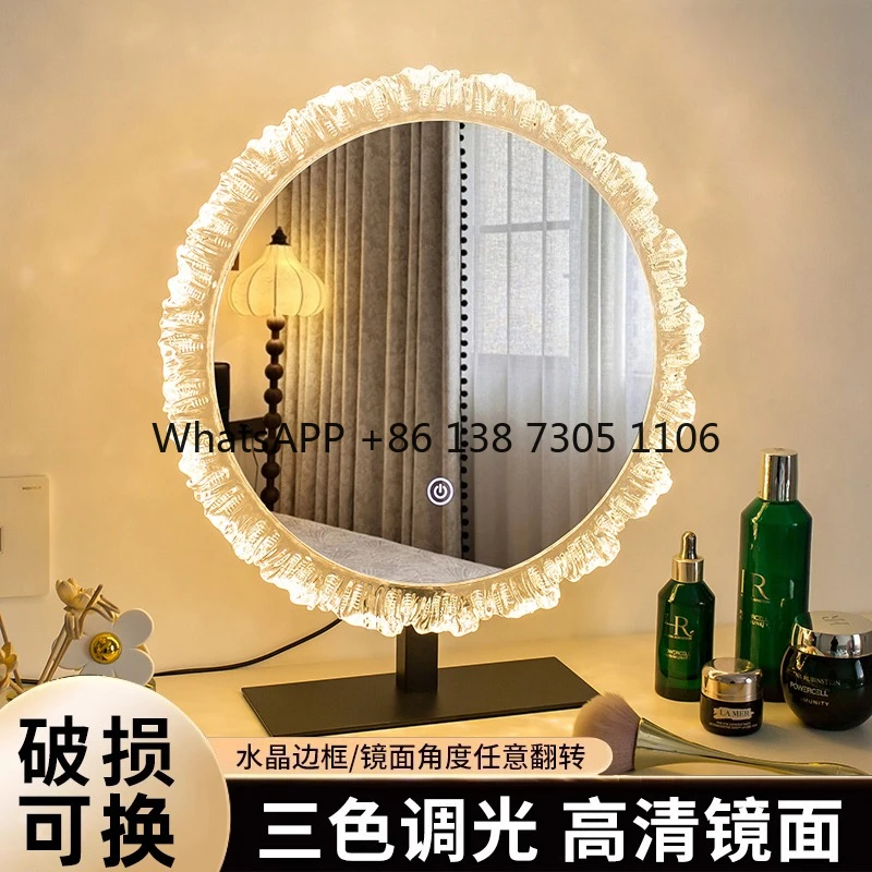 

LED makeup mirror with lamp desktop dressing mirror bedroom master bedroom makeup table large size rotatable mirror