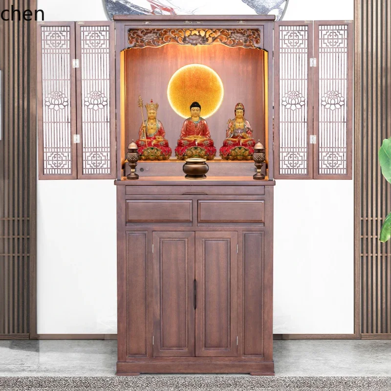 r5.21 Solid Wood  Niche Home Use with Door Buddha Cabinet Guanyin God of Wealth Buddha Altar  Standing Cabinet Modern Minimalist