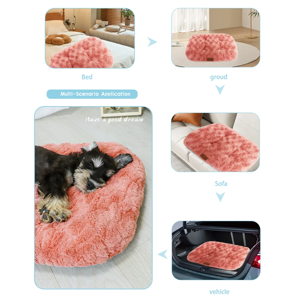 Dog Bed Pet Bed Washable Faux Fur Pet Crate Bed For Dog Anti-Slip Pet Mat Bed For Cat Fluffy Comfy Pet Sleeping Mat For Dog Mat