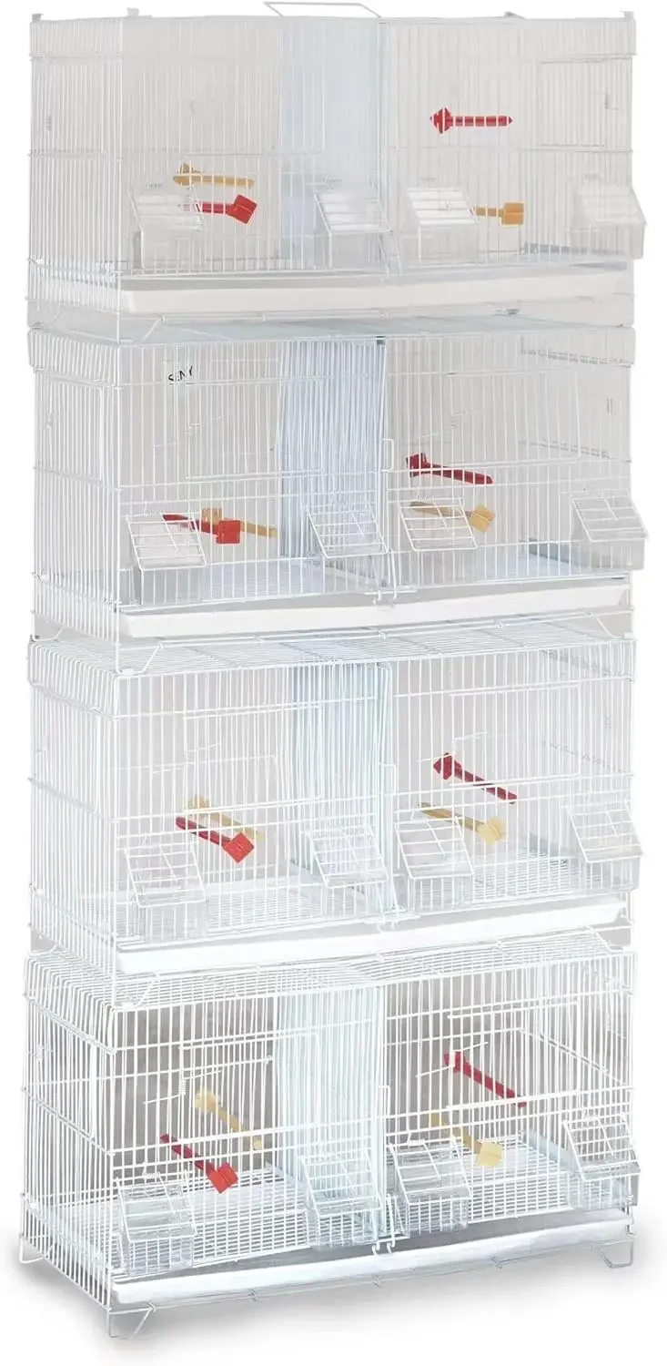 Set of 4 Stackable Breeding Bird Cage for Canary Finch Small Birds (White)