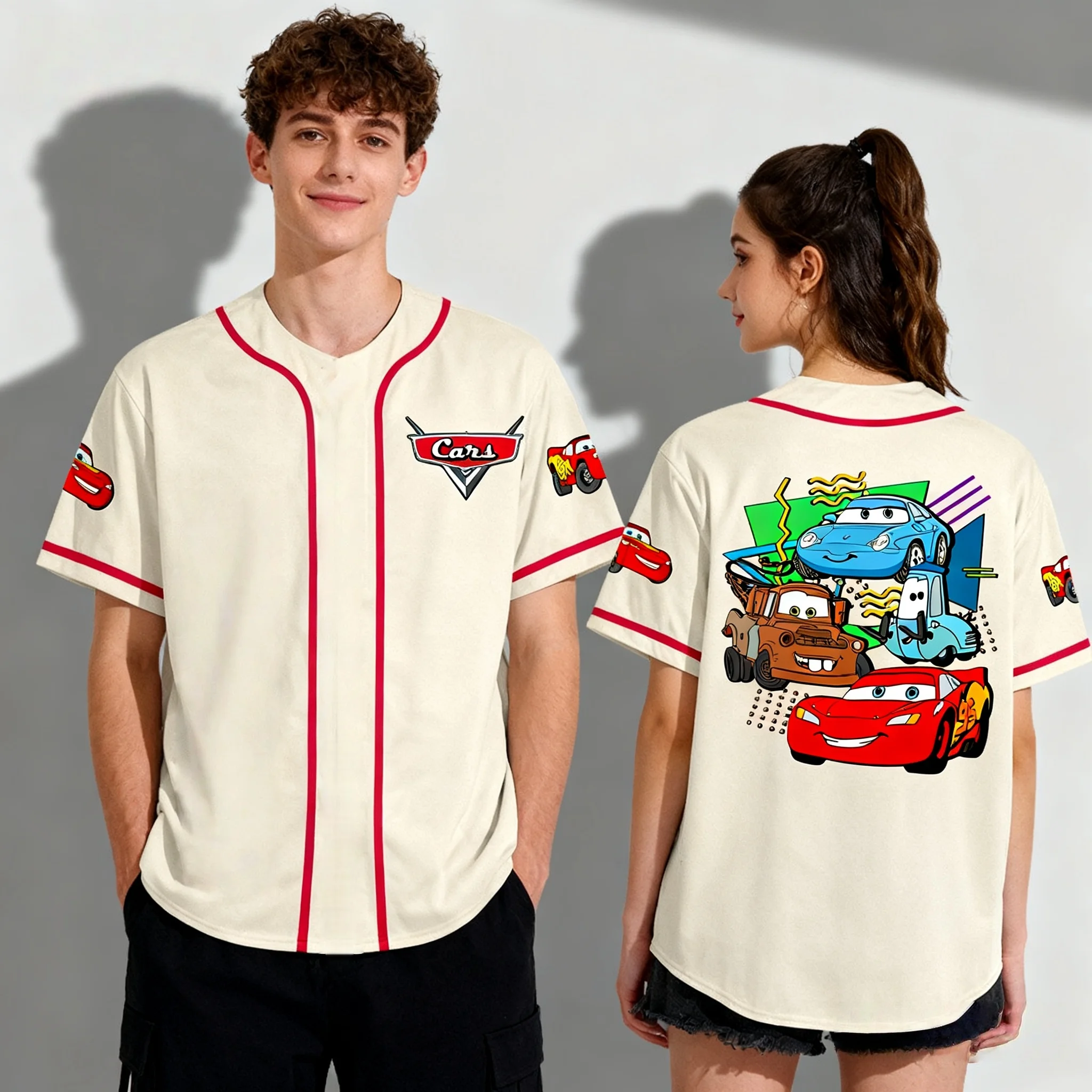 سيارات سلسلة الرسوم المتحركة ديزني: سترة بيسبول صيفية من Lightning McQueen كبيرة الحجم للسيدات والكبار والأطفال