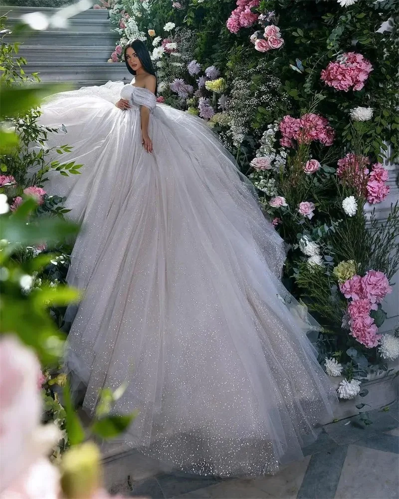 Vestido De novia con lentejuelas brillantes, vestido De novia De lujo, hecho a medida, con cordones en la espalda