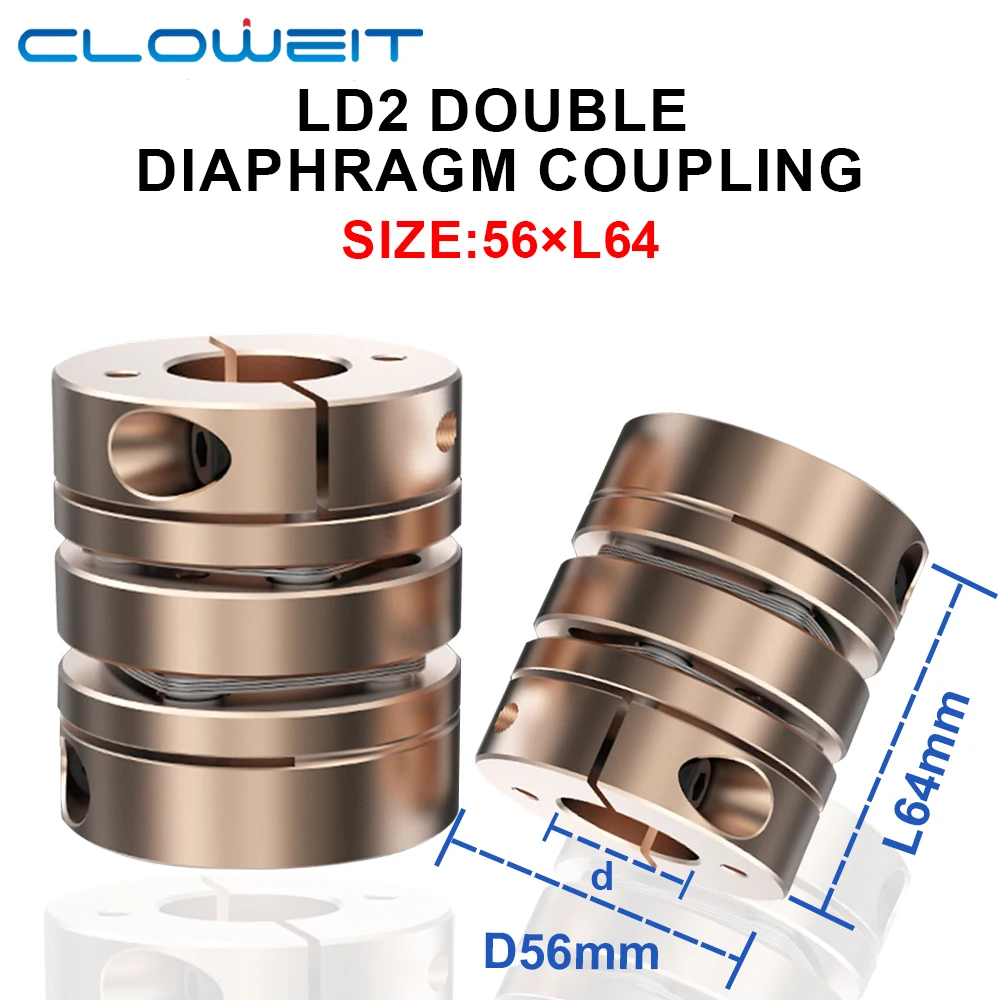 

Cloweit Flex Diaphragm Shaft Coupling D56L64 56mm Diameter 64mm Length High Tourque Coupler to Ball Screw 10-32mm