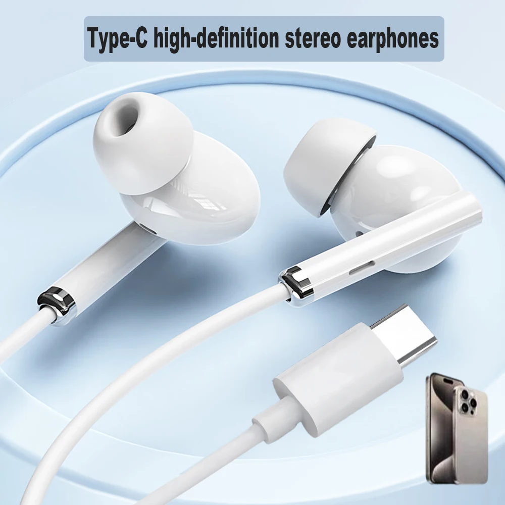Type C  Wired Earphones For Apple iPhone 17 Pro Max 16 15 Pl