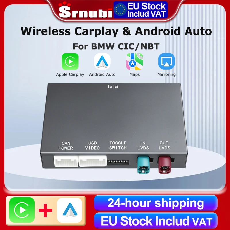 Srnubi Wireless CarPlay Android per Sistema BMW NBT CIC Serie 1-5 X1 X3 X4 X5 F20 F21 F30 F31 F34 F10 F48 F25 F26 F15 F60 F10 E84
